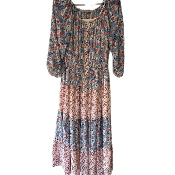 Floral mixed print Feminine Romantic Country Prairie Cottage Core Rodeo Maxi - Picture 2 of 3